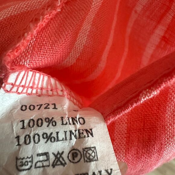Made in Italy Linen Striped Romper Jumpsuit Coral Pink Tie Strap Boho Resort M/L - Picture 5 of 8